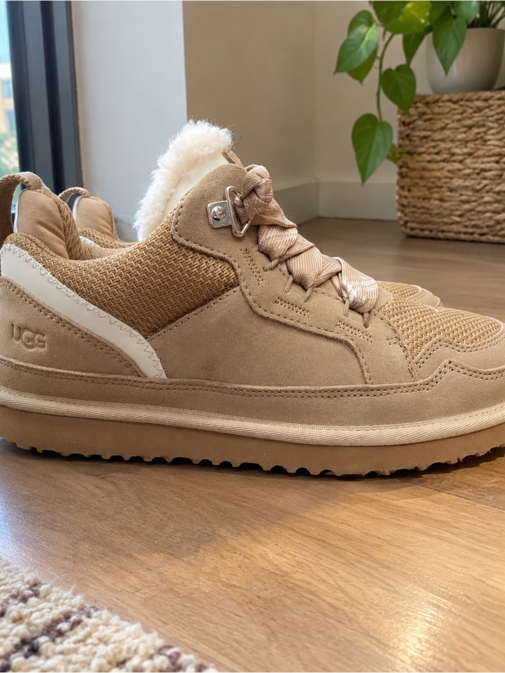 UGG Men’s Chestnut Suede Lace-Up Sneakers with Shearling Collar
